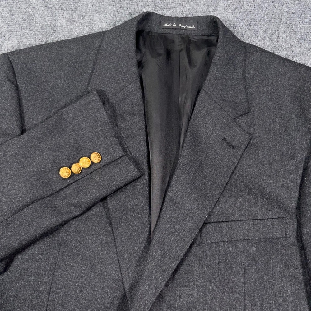 Savile Row Blazer Jacket Men 42R Wool Gold Crest Buttons Charcoal Old Money Rich